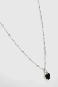 Necklaces*boohoo Black Enamel Heart Necklace silver
