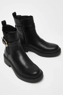 Chunky Boots*Quiz Faux Leather Chunky Buckle Boots Black