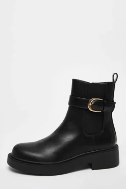 Chunky Boots*Quiz Faux Leather Chunky Buckle Boots Black