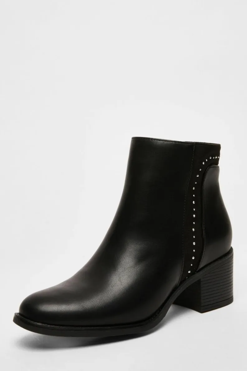 Ankle Boots*Quiz Faux Leather Embellished Ankle Boot Black