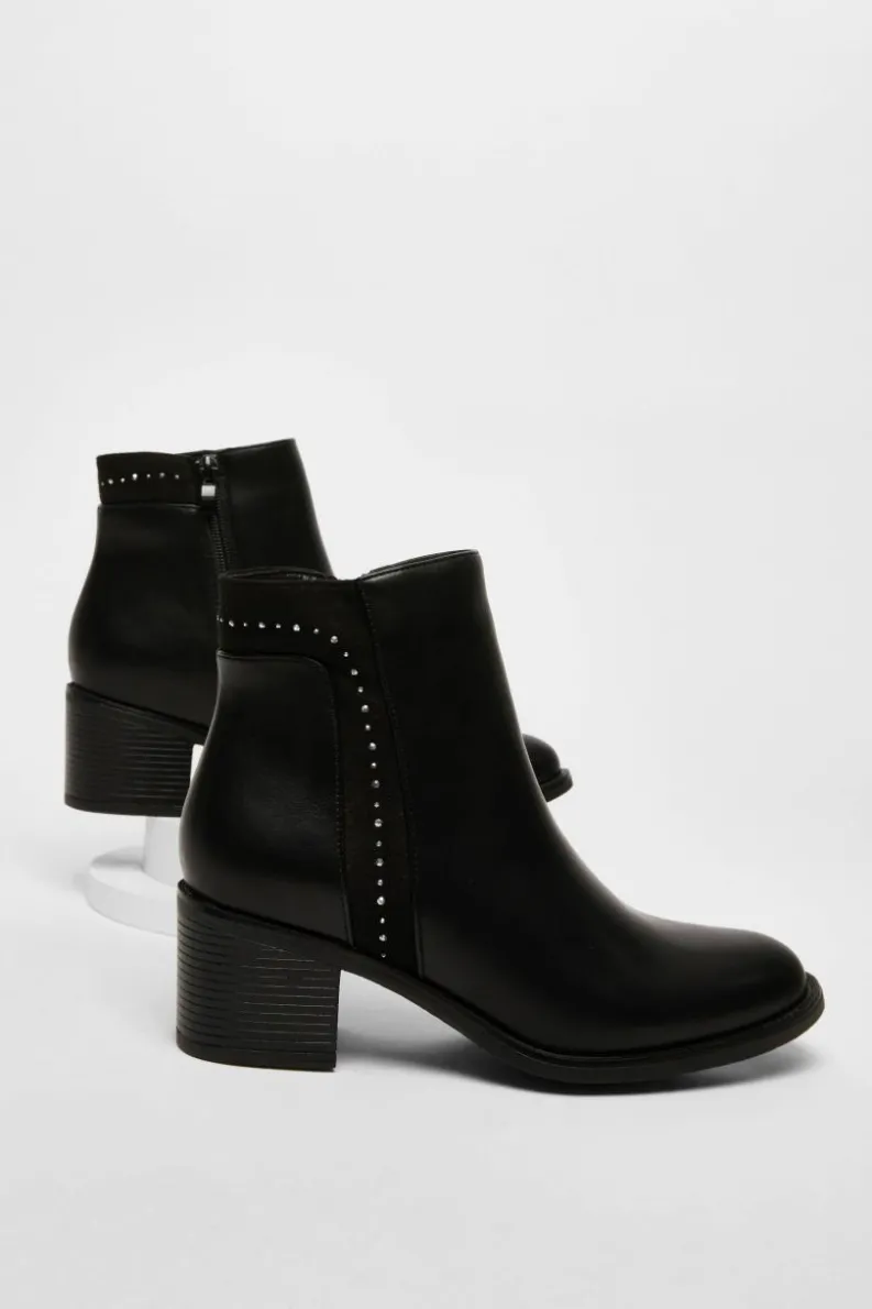 Ankle Boots*Quiz Faux Leather Embellished Ankle Boot Black