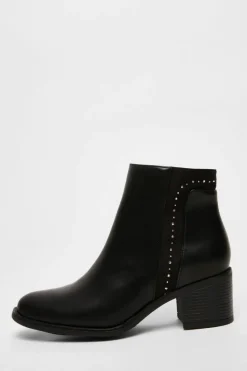 Ankle Boots*Quiz Faux Leather Embellished Ankle Boot Black