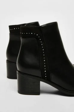 Ankle Boots*Quiz Faux Leather Embellished Ankle Boot Black