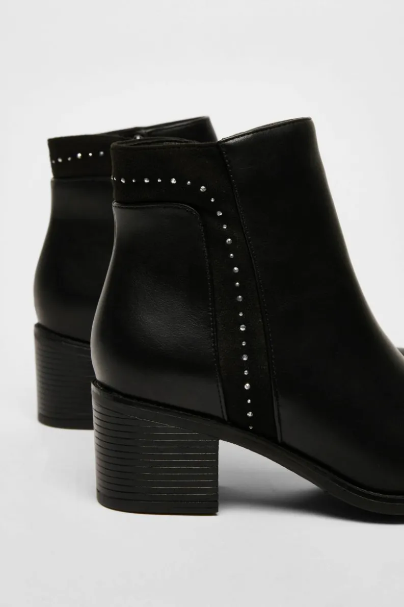 Ankle Boots*Quiz Faux Leather Embellished Ankle Boot Black