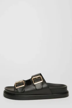 Sandals*Quiz Faux Leather Flat Sandals Black