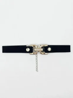 Necklaces*SVNX Faux Suede Choker Necklace With Gold Tint Clasp Centre Black
