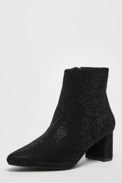 Ankle Boots*Quiz Faux Suede Diamante Ankle Boot Black