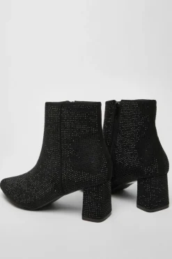 Ankle Boots*Quiz Faux Suede Diamante Ankle Boot Black
