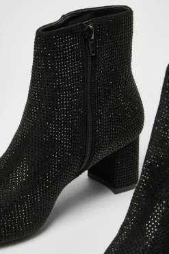 Ankle Boots*Quiz Faux Suede Diamante Ankle Boot Black