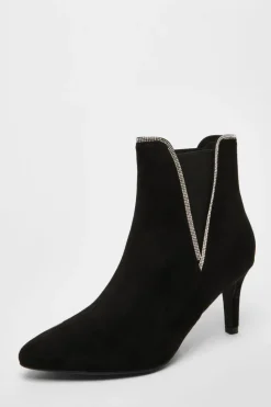 Ankle Boots*Quiz Faux Suede Diamante Ankle Boots Black