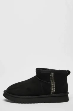 Ankle Boots*Quiz Faux Suede Diamante Ankle Boots Black