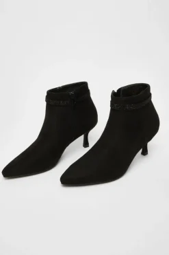 Ankle Boots*Quiz Faux Suede Diamante Bow Ankle Boot Black