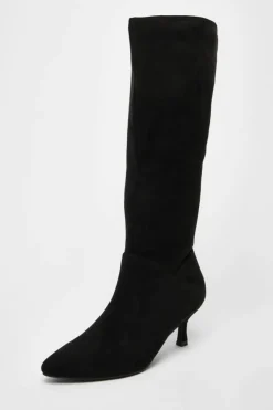 Heeled Boots*Quiz Faux Suede Low Heeled Boots Black