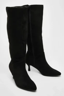 Heeled Boots*Quiz Faux Suede Low Heeled Boots Black