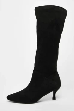 Heeled Boots*Quiz Faux Suede Low Heeled Boots Black
