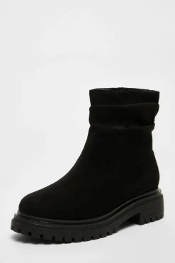 Ankle Boots*Quiz Faux Suede Ruched Ankle Boots Black