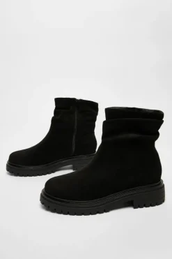 Ankle Boots*Quiz Faux Suede Ruched Ankle Boots Black
