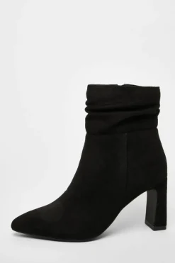 Ankle Boots*Quiz Faux Suede Ruched Ankle Boots Black