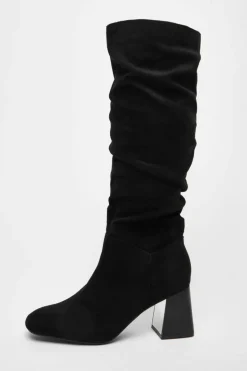 Heeled Boots*Quiz Faux Suede Ruched Heeled Boots Black
