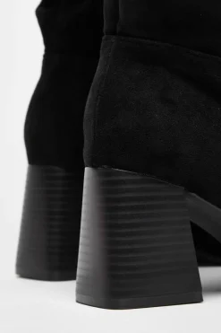 Heeled Boots*Quiz Faux Suede Ruched Heeled Boots Black