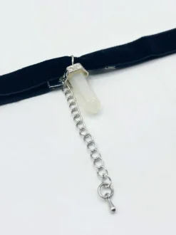 Necklaces*SVNX Faux Velvet Choker Necklace with Clear Stone Charm Black