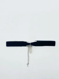 Necklaces*SVNX Faux Velvet Choker Necklace with Clear Stone Charm Black