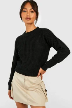 Jumpers|Knitwear*boohoo Fisherman Crew Neck Jumper black