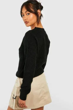 Jumpers|Knitwear*boohoo Fisherman Crew Neck Jumper black