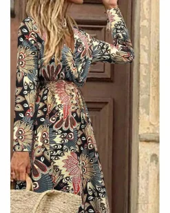Wrap Dresses*Azura Exchange Floral Print V Neck Wrap High Waist Maxi Dress Black