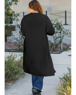 Cardigans*Azura Exchange Flower Embroidered Drop Shoulder Open Front Duster Cardigan Black