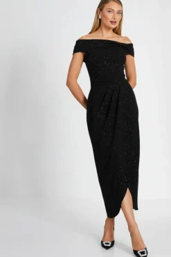 Midi Dresses*Quiz Glitter Bardot Midi Dress Black