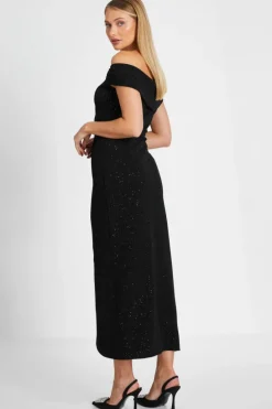Midi Dresses*Quiz Glitter Bardot Midi Dress Black