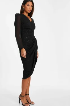 Midi Dresses*Quiz Glitter Midi Dress Black