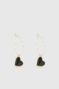 Earrings*boohoo Black Heart Drop Earrings gold