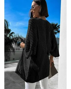 Cardigans*Azura Exchange Hollow-out Knit Kimono Lightweight Cardigan Black