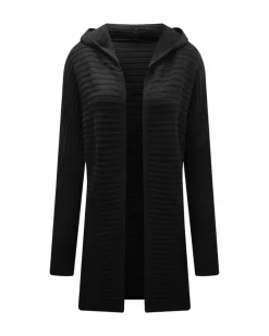 Cardigans*Azura Exchange Horizontal Rib Knitted Open Front Hooded Cardigan Black
