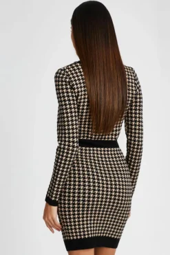 Jumper Dresses|Jumper Dresses*Quiz Knit Dog Tooth Jumper Dress Black
