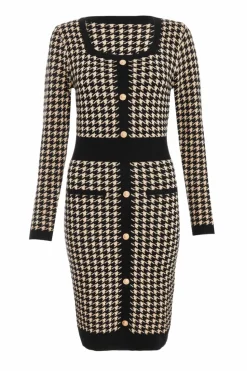 Jumper Dresses|Jumper Dresses*Quiz Knit Dog Tooth Jumper Dress Black