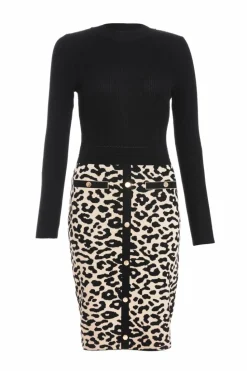 Jumper Dresses|Jumper Dresses*Quiz Knit Leopard Print Jumper Dress Black