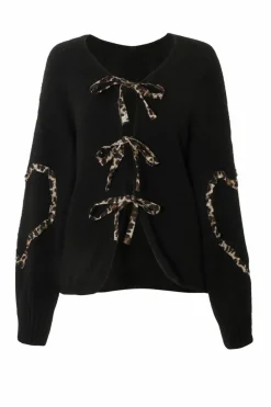 Cardigans*Quiz Knit Leopard Trim Cardigan Black