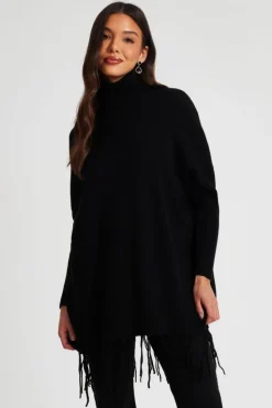 Jumpers*Quiz Knit Tassel Hem Jumper Black