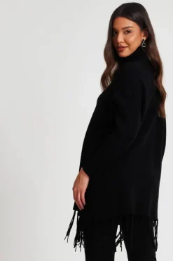 Jumpers*Quiz Knit Tassel Hem Jumper Black