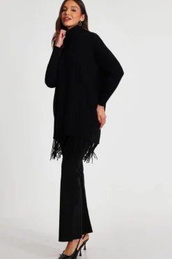 Jumpers*Quiz Knit Tassel Hem Jumper Black