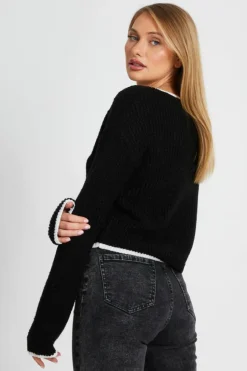 Cardigans*Quiz Knit Tie Front Cardigan Black