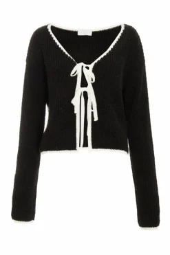 Cardigans*Quiz Knit Tie Front Cardigan Black