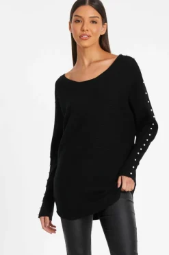Jumpers*Quiz Knitted Beaded Batwing Jumper Black