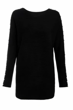 Jumpers*Quiz Knitted Beaded Batwing Jumper Black