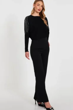 Jumpers*Quiz Knitted Diamante Jumper Black
