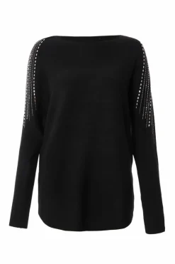 Jumpers*Quiz Knitted Diamante Jumper Black