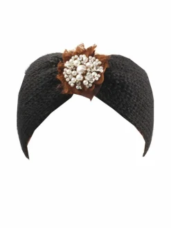 Hair Accessories*SVNX Knitted Headband With Pearl and Gem Flower Black